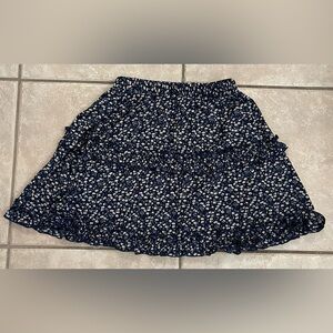 SHEIN Women’s Navy Blue Floral Mini Skirt w/Elastic Waist & Ruffles, Size M